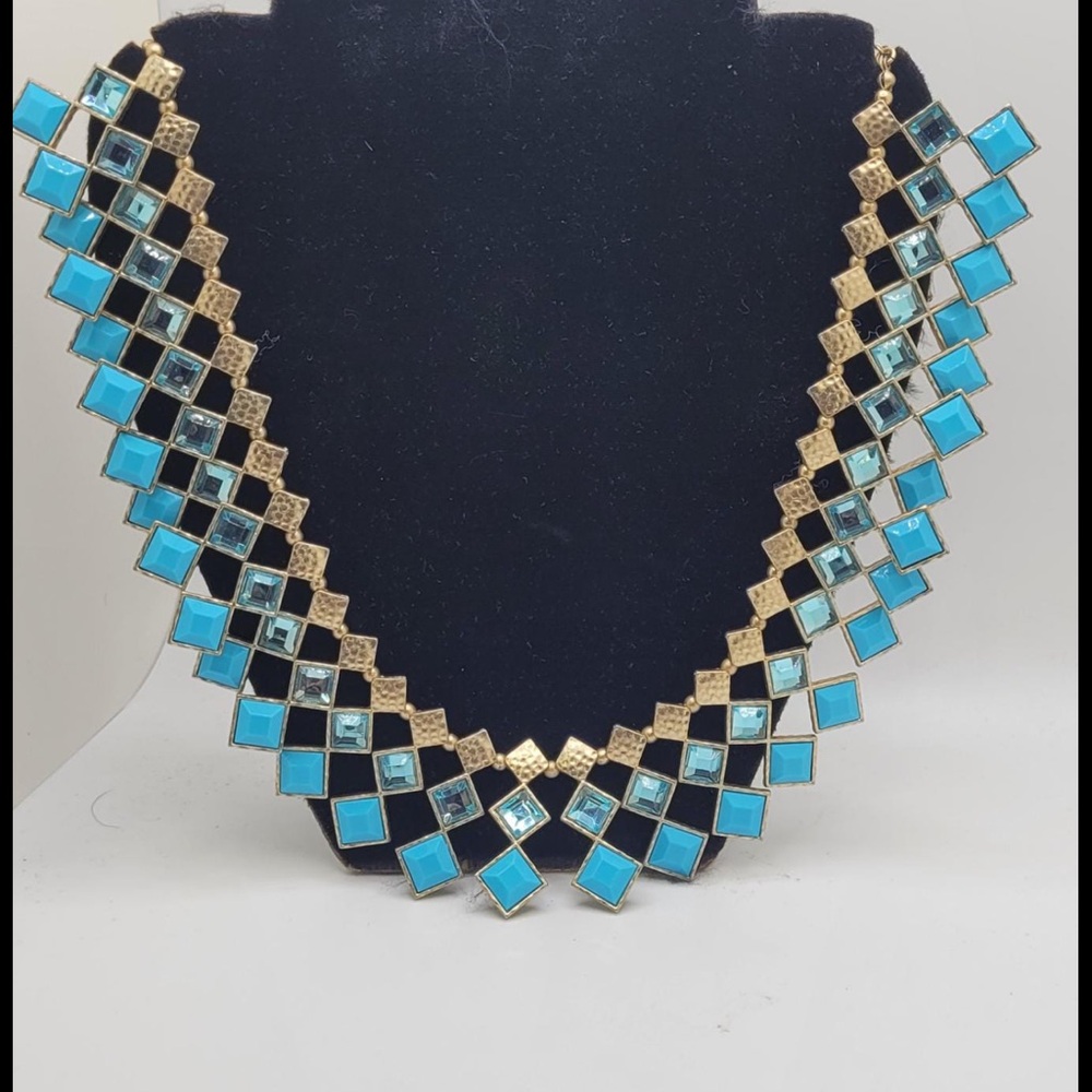 JTV Turquoise and Gold Geometric Statement Necklace & Earrings